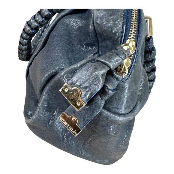Antonio Melani Navy Leather Zip Bag Hobo Shoulder Bag Y2K Boho Gypsy Braided - Picture 4 of 16